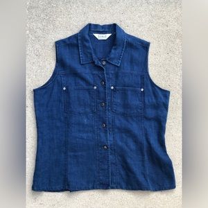 Vintage 90’s 1998 LL Bean Women's Sleeveless Button Down Top linen sz L